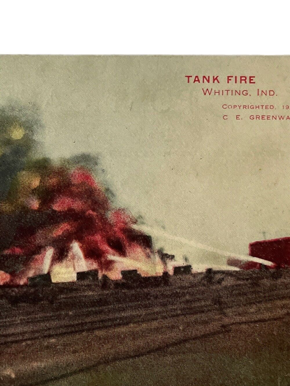 Antique 1907 Litho Ephemera Postcard Tank Fire Whiting IN Posted 1912 Fire Dept